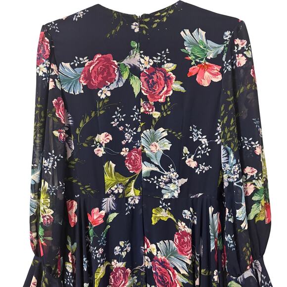 Mikael Aghal  Womens NEW Navy Floral Midi Length Dress 4 - Picture 5 of 8